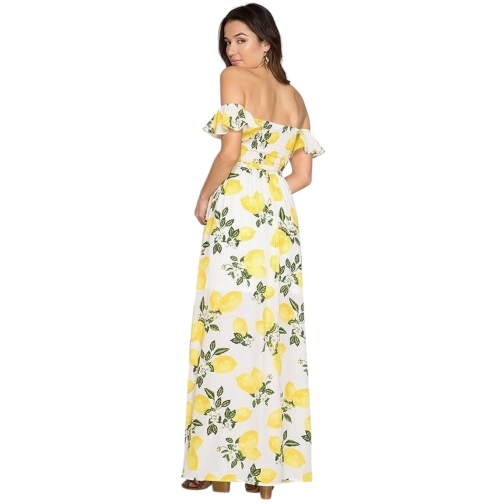 Off Shoulder Lemon Print Hi-Low Ruffle Sun Dress - Picture 6 of 7